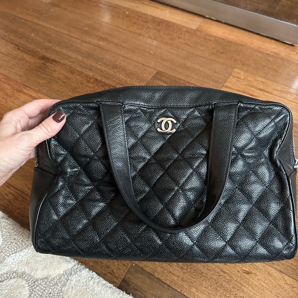 Authentic Chanel bag purse black caviar leather $5800 Bowler quilted - Picture 2 of 16